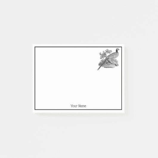 Oude tekening van fazant jachtvogel zwart-wit post-it® notes (Voorkant)