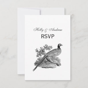 Oude tekening van fazant jachtvogel zwart-wit RSVP kaartje