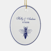 Oude tekening van Koningin bij in blauw Keramisch Ornament (Rechts)