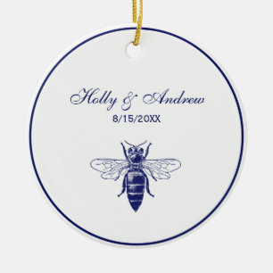 Oude tekening van Koningin bij in blauw Keramisch Ornament