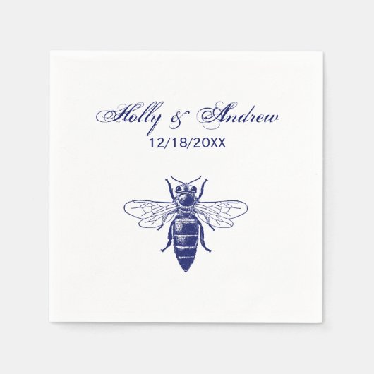 Oude tekening van Koningin Bij in blauw Servet (Voorkant)