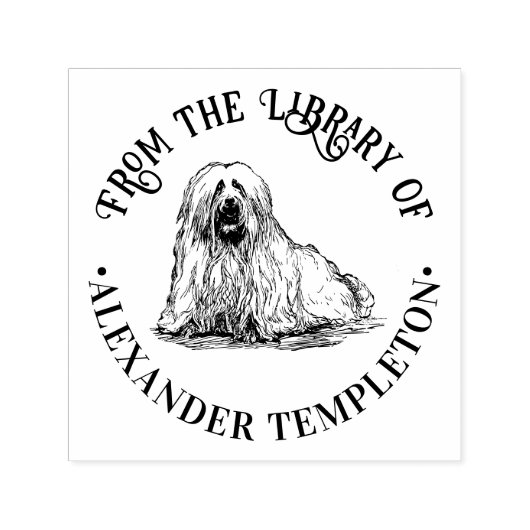 Oude tekening van Maltese Terriër Bibliotheek Boek Zelfinktende Stempel (Design)