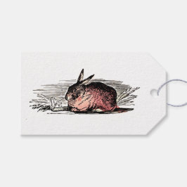 Oude tekening van rode konijn cadeaulabel