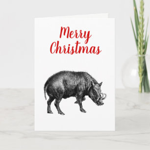 Oude tekening van wild zwijn BW#1 Kerstmis Xmas Feestdagen Kaart