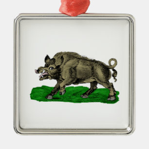 Oude tekening van wild zwijn BW #3C Metalen Ornament