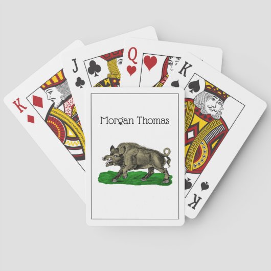 Oude tekening van wild zwijn BW #3C Pokerkaarten (Achterkant)