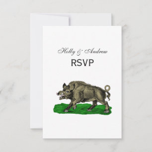 Oude tekening van wild zwijn BW #3C RSVP Kaartje