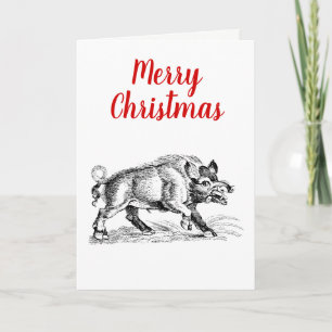 Oude tekening van wild zwijn zwart-wit #2 Kerstmis Feestdagen Kaart