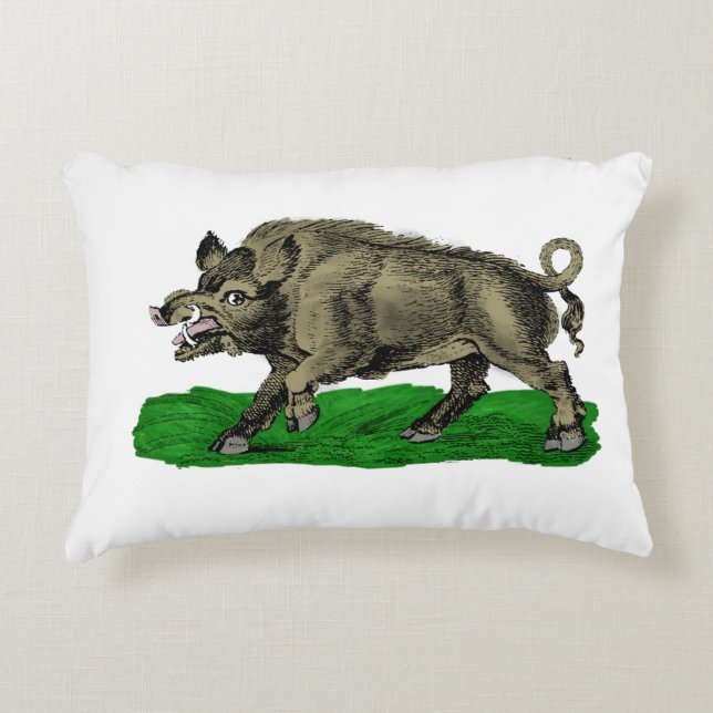 Oude tekening van wild zwijn zwart-wit #3C Accent Kussen (Voorkant)