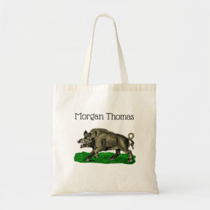Oude tekening van wild zwijn zwart-wit #3C Tote Bag