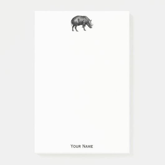 Oude tekening van wild zwijn zwart-wit post-it® notes (Voorkant)