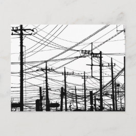 Oude telefoon- en elektriciteitsleidingen briefkaart