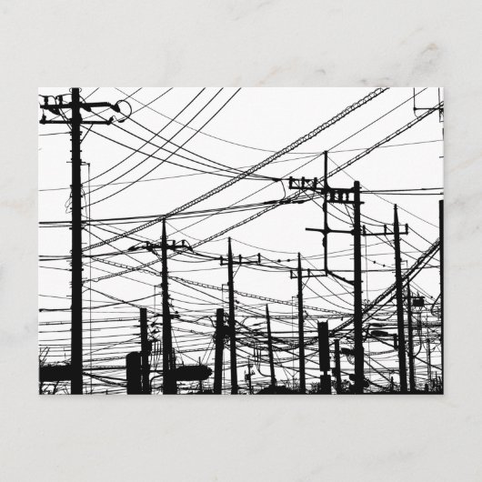 Oude telefoon- en elektriciteitsleidingen briefkaart (Voorkant)