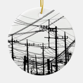 Oude telefoon- en elektriciteitsleidingen keramisch ornament