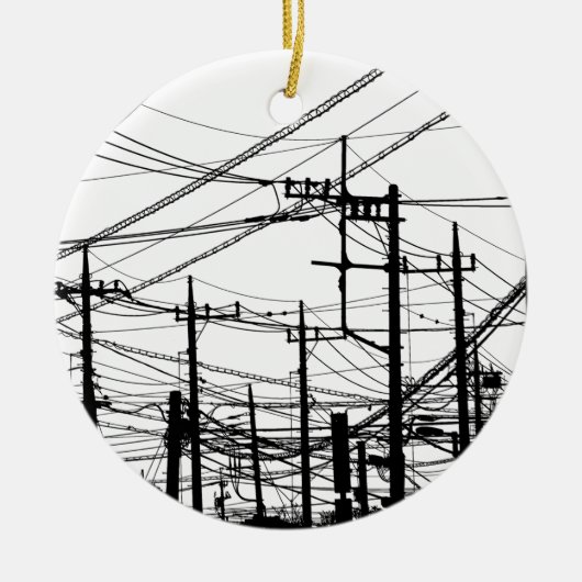 Oude telefoon- en voedingslijnen keramisch ornament (Voorkant)