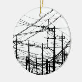 Oude telefoon- en voedingslijnen keramisch ornament (Links)