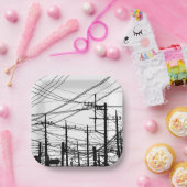 Oude telefoon- en voedingslijnen papieren bordje (Feest)