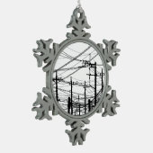 Oude telefoon- en voedingslijnen tin sneeuwvlok ornament (Links)