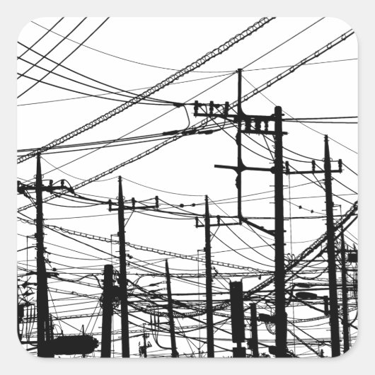 Oude telefoon- en voedingslijnen vierkante sticker (Voorkant)