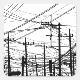 Oude telefoon- en voedingslijnen vierkante sticker