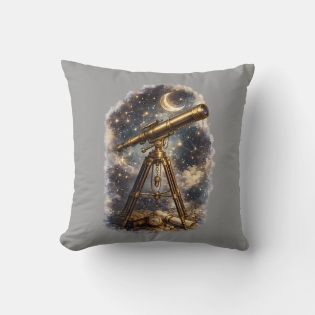 Oude telescoop sterrenhemel astronomie dekthrow kussen (Voorkant)