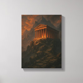 Oude Tempel op Rocky Mountain bij Sunset Glow Canvas Afdruk