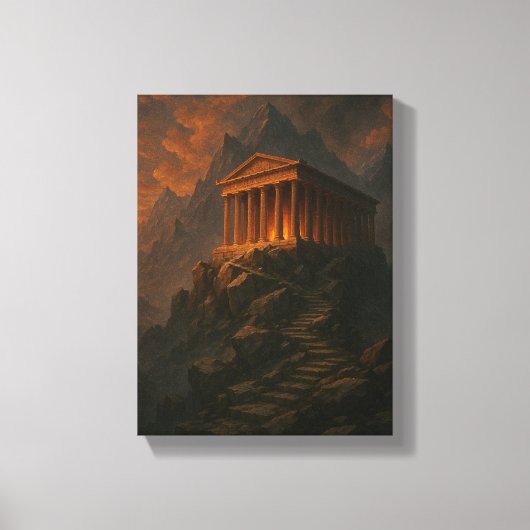 Oude Tempel op Rocky Mountain bij Sunset Glow Canvas Afdruk (Voorkant)