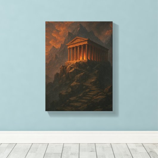 Oude Tempel op Rocky Mountain bij Sunset Glow Canvas Afdruk (Insitu (Houten vloer))