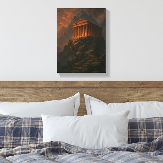 Oude Tempel op Rocky Mountain bij Sunset Glow Canvas Afdruk (Insitu (Slaapkamer))