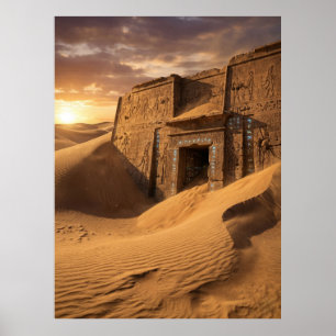 Oude tempel woestijn Sci-Fi kunst Poster