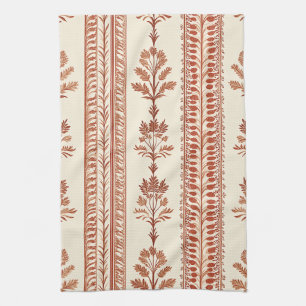 Oude Terracotta Botanische Toile op Crème Theedoek