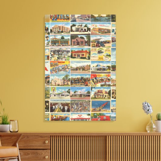 Oude Texaanse Briefkaarten Stretched Canvas Print (Insitu (Woonkamer))