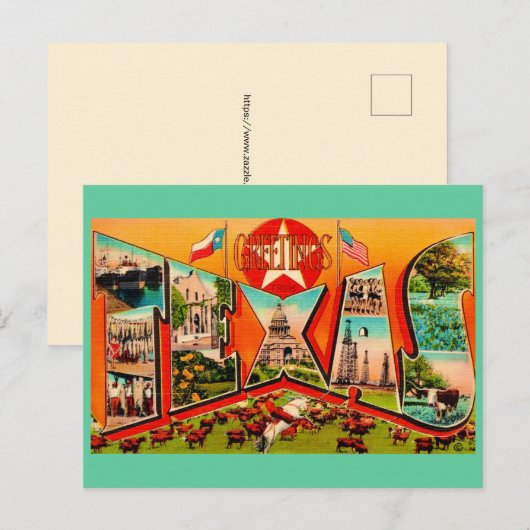 Oude Texaanse Wenskaart Briefkaart (Voorkant / Achterkant)