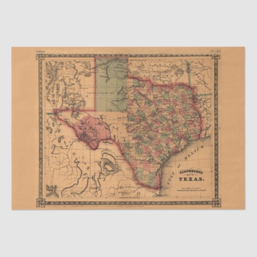 Oude Texas Kaart #1 Tissuepapier (Voorkant)