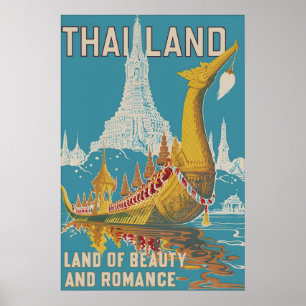 Oude Thaise Reisposterprint, Siam Tempel Poster