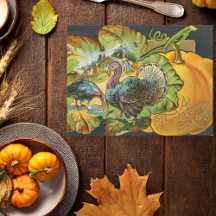 Oude Thanksgiving-groet kalkoenen en pompoen