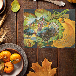 Oude Thanksgiving-groet kalkoenen en pompoen Briefkaart