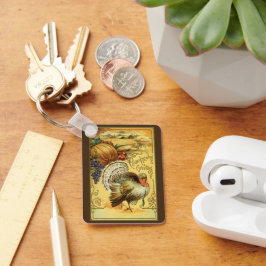 Oude Thanksgiving-groet met een kalkoen Sleutelhanger