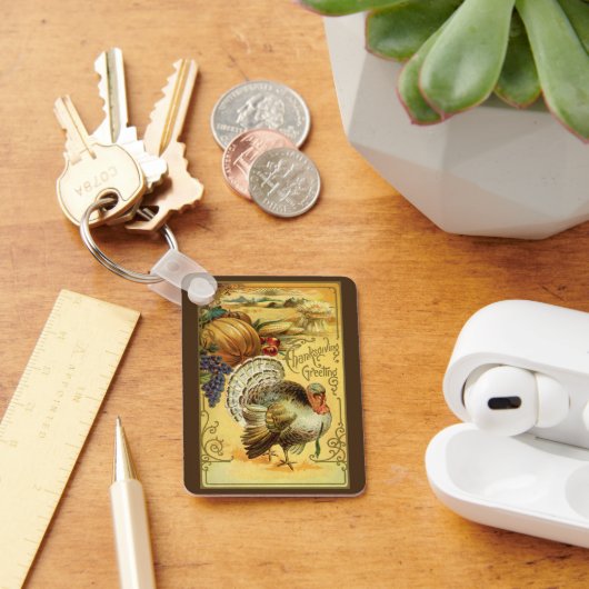 Oude Thanksgiving-groet met een kalkoen Sleutelhanger (Bureau)