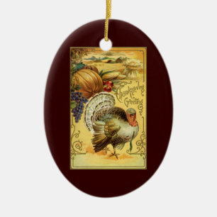 Oude Thanksgiving-groeten met kalkoen Keramisch Ornament