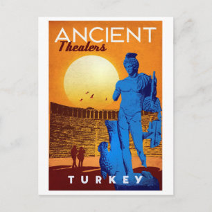 Oude theaters, Turkije, beeldhouwkunst, vintage Briefkaart