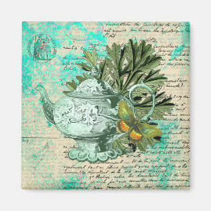 Oude theepot & Ephemera Collage Magneet