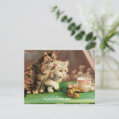 Oude theetijd katten op maat briefkaart (Staand voorkant)