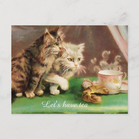 Oude theetijd katten op maat briefkaart (Voorkant)