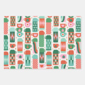 Oude thermosflessen Kerstmis Rood, Groen & Wit Inpakpapier Vel (Voorkant)