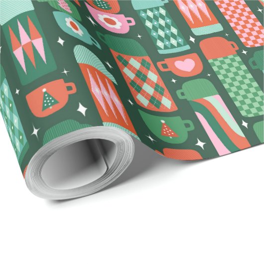 Oude thermoskannen Kerstmis Rood & Groen Cadeaupapier (Rol Hoek)