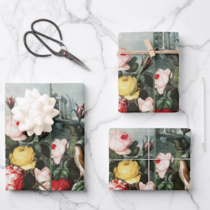 Oude Thornton Roses Vogelnest Kunst Inpakpapier Vel