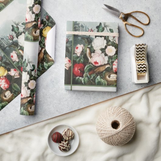 Oude Thorntonrozen Vogelnest Kunst Cadeaupapier (Crafts)
