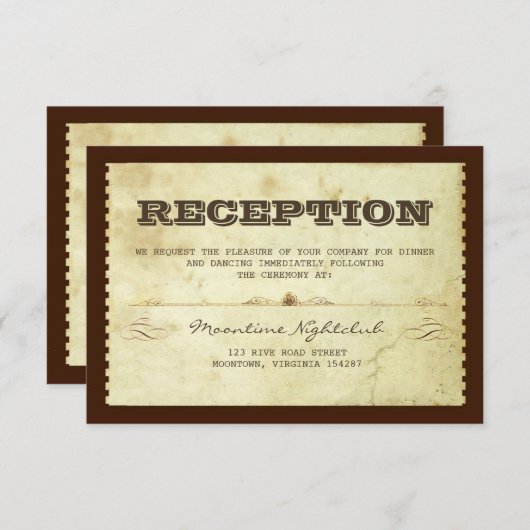 Oude ticket trouwreceptie ontwerp informatiekaartje (Voorkant / Achterkant)