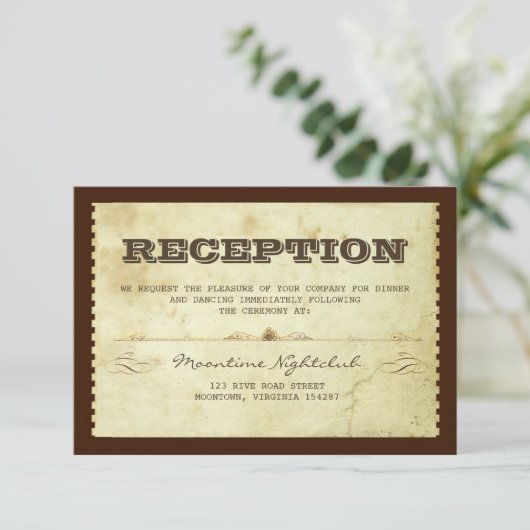 Oude ticket trouwreceptie ontwerp informatiekaartje (Staand voorkant)